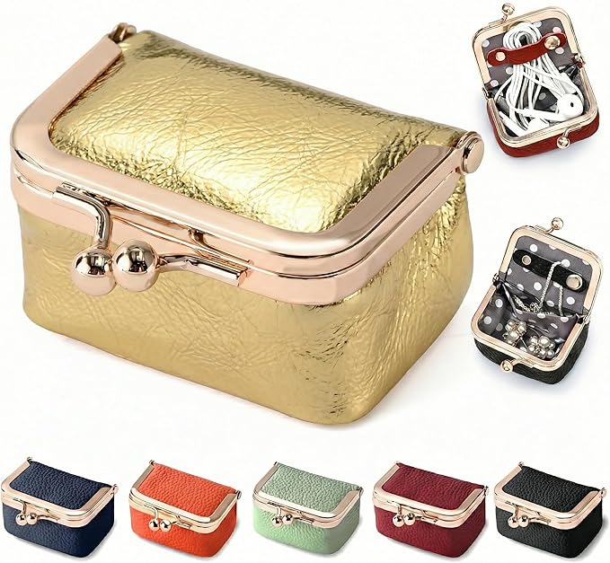 Zivyes Mini Jewelry Box Travel Small Coin Purse Organizer Case Genuine Leather Tiny Size (gold)