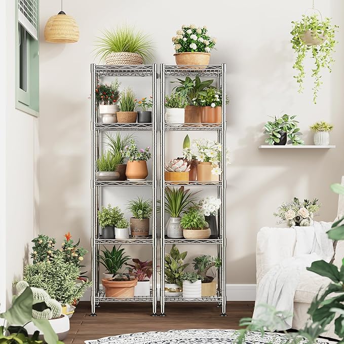 DurayLoly Set of 2 Metal Shelving-5 Tier Storage Shelves:AdjustableShelving and Units Standing Shelving Storage Rack Narrow Shelf for Kitchen Pantry Closet Office 12''Wx12''Dx49''H Chrome