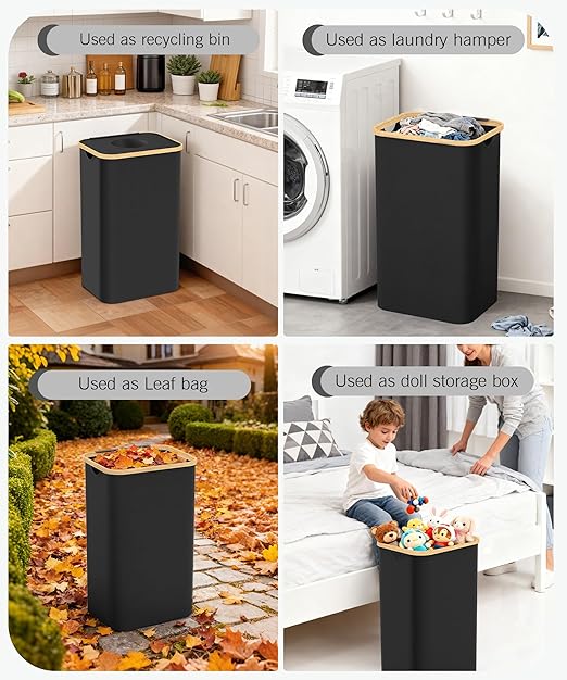 Recycling Bins for Kitchen, 26 Gallon (100L) Recycle Bin with lid, Indoor Oxford Fabric Recycling Trash Can with 2 Pack Removeable and Reusable Inner Bags for Bottle Can Glass Plastic Sticker, Black
