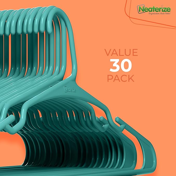 NEATERIZE Clothes Hangers 30 Pack Aqua - Plastic Hangers - Ganchos Colgar Ropa