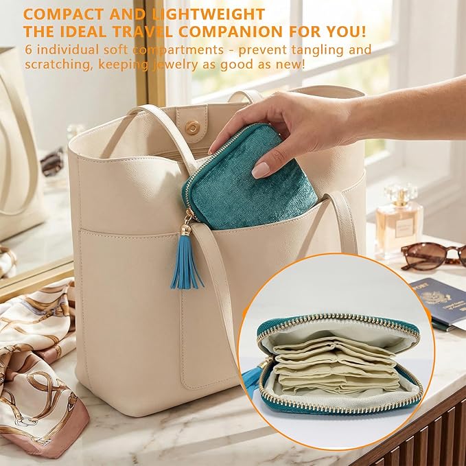 Small Jewelry Travel Organizer - 6 Layer Soft Jewelry Pouch for Bracelets, Necklaces & Rings, Pefect Gift for Mother's Day