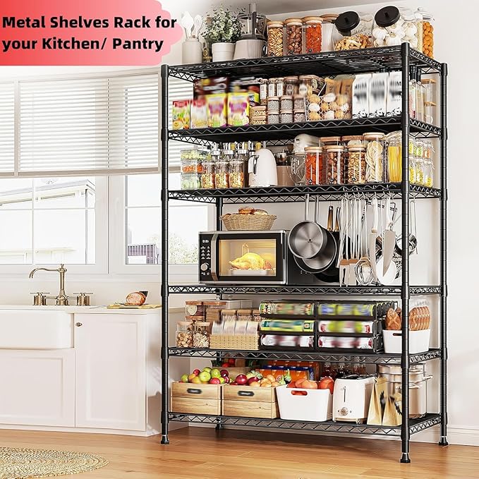 REIBII 6 Tier Wire Shelving,1800LBS Storage Shelves Metal Shelves for Storage Rack,75''H Adjustable Garage Shelving Heavy Duty Shelving Units Pantry Shelf Kitchen,75''HX35.5''WX18''D
