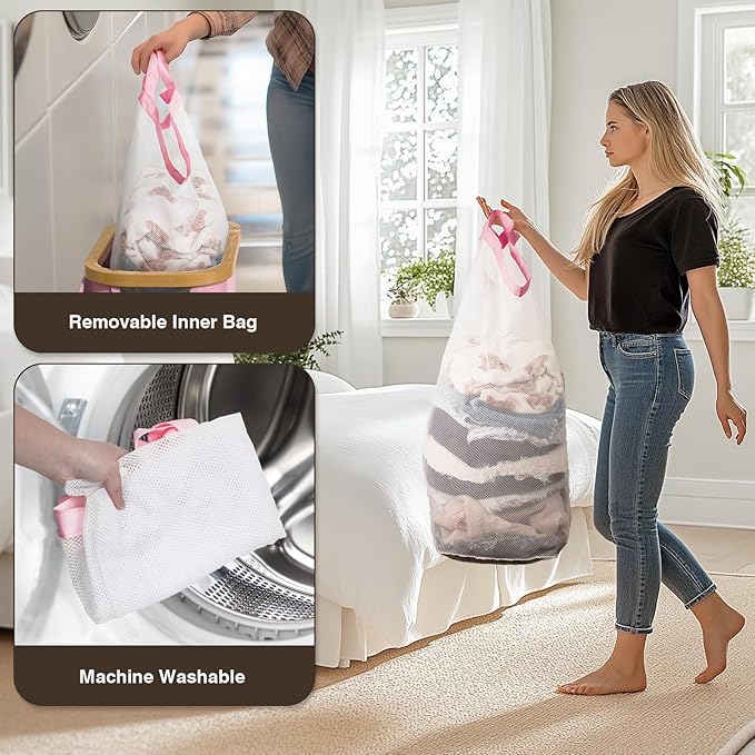 Bathola 75L Slim Laundry Hamper with Lid, Dirty Clothes Hampers for Laundry, Collapsible Laundry Baskets for Small Spaces, Bedroom, Bathroom, Laundry Room, Pink