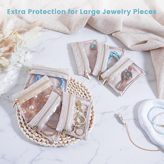Lolalet Velvet Jewelry Pouches, Clear Window Travel Jewelry Organizer Bags for Earrings, Bracelets, Necklaces and Rings, Compact Jewelry Storage for Women Girls -7PCS