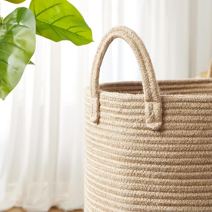 80L Extra Large Jute Laundry Hamper Tall Woven Laudnry Basket Wicker Rope Clothes Hamper Boho Blanket Basket in Living Room Bedroom 16"D x 22"H