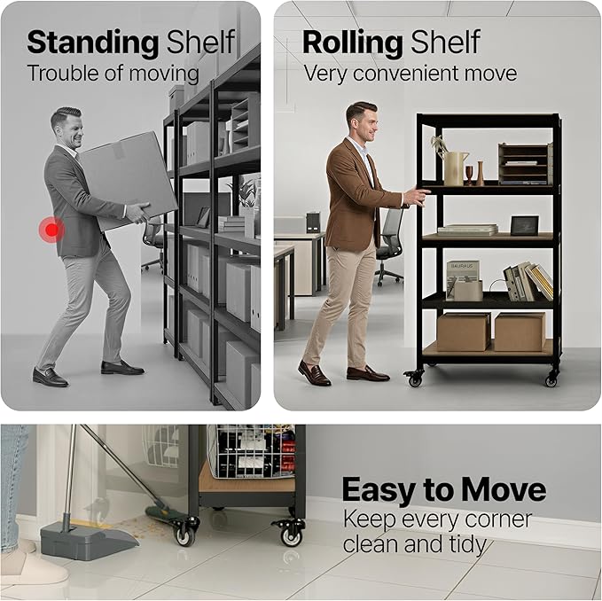 HOMEDANT House 36.2" W 5 Tier Heavy Duty Garage Shelving Adjustable Metal Rack Storage Shelves Standing Shelf Unit Organizers Pantry Closet Office Black 1Pack