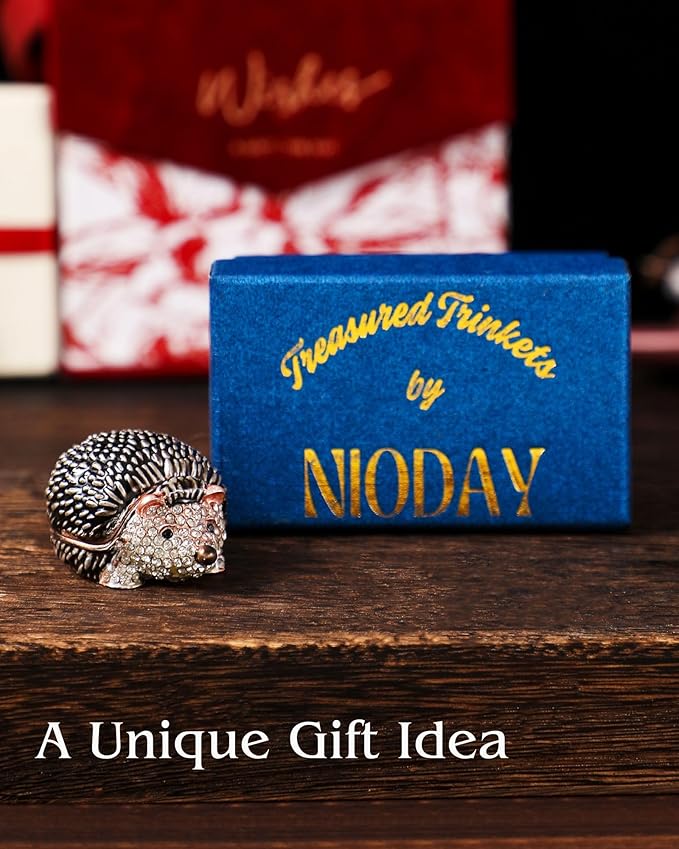 Hand Painted Trinket Box Enamel Vintage Jewelry Box Hedgehog Hinged Metal Jewelry Organizer Decorative Treasure Box Unique Gifts for Animal Lover