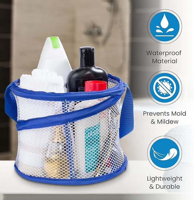 Handy Laundry Foldable Shower Caddy - Collapsible, Portable, Drainage Hole, Carry Handle, Large Compartments. Great Organizer for Camp, Travel, Gym, and Dorm (Blue) (Pack of 2)