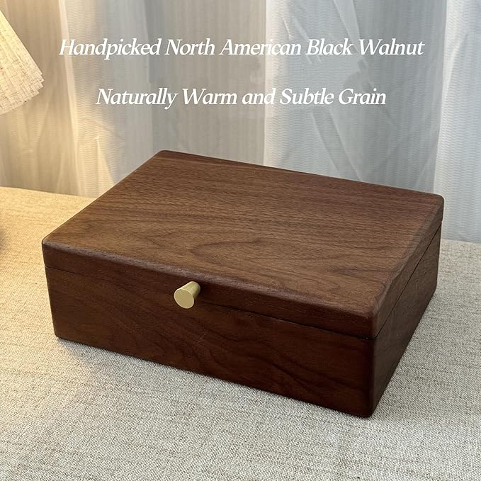 Bescott 2 Layer Solid Black Walnut Wooden Jewelry Box for Women Wood Vintage Organizer for Men Earrings Rings Necklaces Bracelet Watch Storage