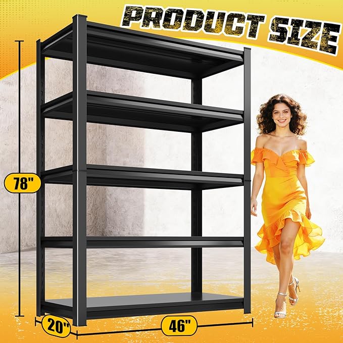 Garage Storage Shelves 5-Tier,Garage Storage System Shelves Adjustable,Storage Shelving for Basement,Pantry,Kitchen,Warehouse (1, 77.9" H x 46" W x 20" D)
