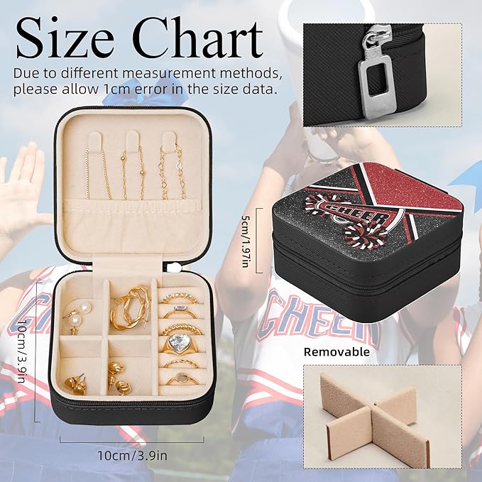 Cheerleader Jewelry Case, Mini Travel Box for Women, Cheer Team Gifts for Girls (Winered)
