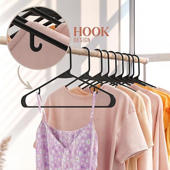 Plastic Hangers 20 Pack Black - Clothes Hangers - Makes The Perfect Coat Hanger and General Space Saving Hangers for Closet and New Apartment Essentials - Percheros Ganchos para Colgar Ropa Hangars