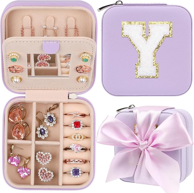 CHMI Travel Jewelry Case, Purple Travel Jewelry Box, Travel Jewelry Organizer, Travel Gifts for Women Girls, Jewelry Organizer Box, Birthday Gifts for Women, Christmas Gifts for Teens Girls - Y