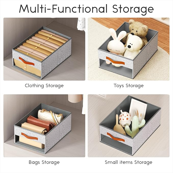 Homsorout Drawer Organizers and Storage - 8 Pack Foldable Pants Organizer with Clear Window & Handles, Fabric Closet Organizer for Clothes, Jeans, Sweaters, Towels, T-shirt, Scarf (Ant Light Gray)