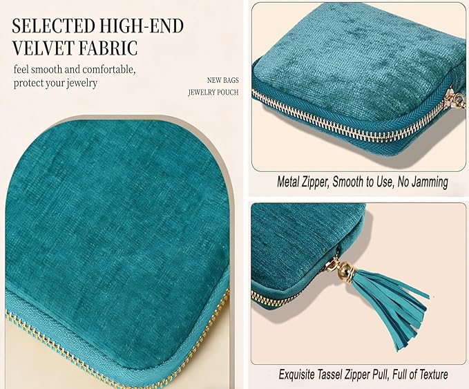 Small Travel Jewelry Organizer Bag Soft Lined Zipper Storage Bag with Tassel Portable Small Jewelry Travel Case for Rings Earrings Necklaces Bracelets, Anti-Scratch Jewelry Holder Pouch for Women Girl