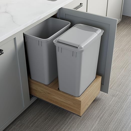 Dowell Double 50Qt Undermount Trash Pull-Out Waste Container with Full Extension Soft-Close Slides, Bottom Mounted, Face Frame/Frameless Min. Cabinet Opening: 15-1/2 Inch Wide-4008 0218 50