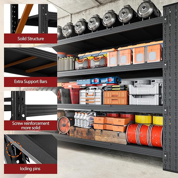 RAVIGIN 5000LBS Storage Shelves,71" W Garage Shelving Heavy Duty Metal Adjustable Garage Shelves, Shelving Units Industrial Shelving for Warehouse,71" W x 24" D x 70" H,Black