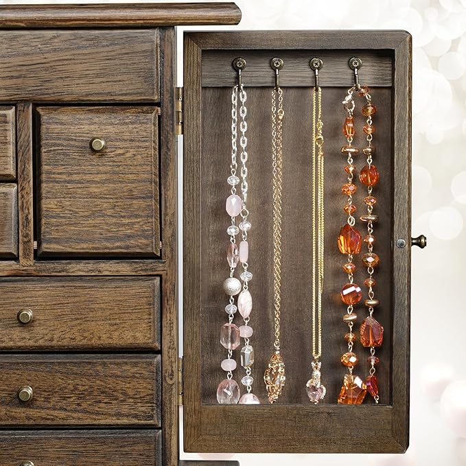 Jewelry Box for Women, Rustic Wooden Jewelry Boxes & Organizers with Mirror & Drawers,6 Layer Jewelry Organizer Box for Rings Earrings Necklaces Bracelets (Vintage)