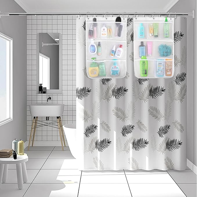 Mesh Shower Caddy Hanging, 7 Pockets Hanging Bathroom Organizer with Quick Dry Mesh, Portable, Can Store Soap, Loofah Shampoo and Cruise Ship Essentials, 17 Inch by 26 Inch, White, 2 Pack
