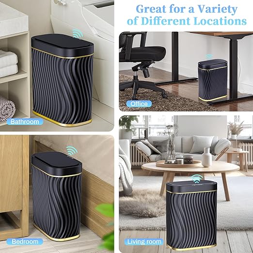 Ogikey Bathroom Small Trash Can with Automatic Touchless Lid, 2.6 Gallon Smart Garbage Can Narrow Waterproof Trash Bin for Bedroom, Office, Living Room