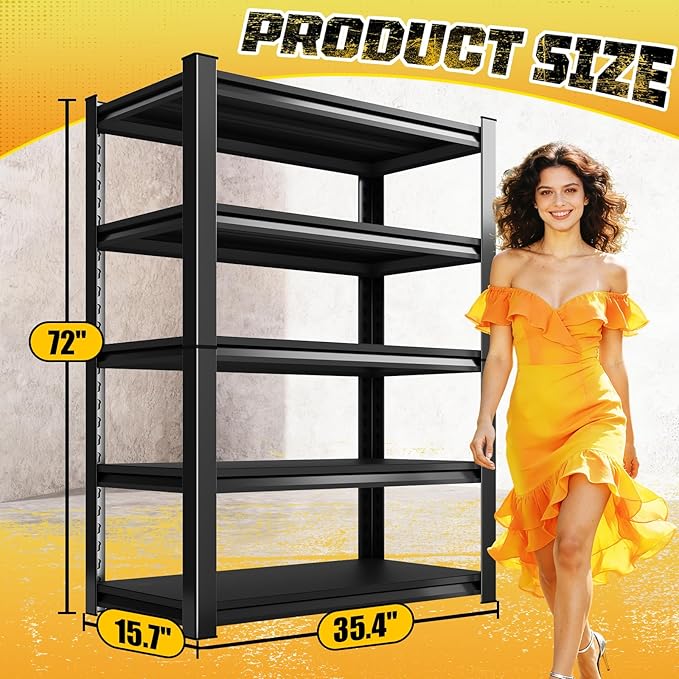 Garage Storage Shelves 5-Tier,Garage Storage System Shelves Adjustable,Storage Shelving for Basement,Pantry,Kitchen,Warehouse (1, 72" H x 35.55" W x 16" D)