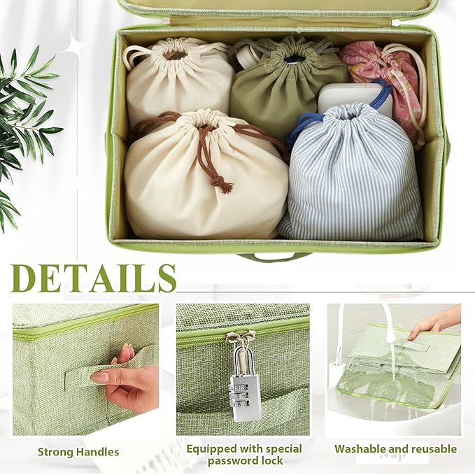 Briwooody Discreet Lockable Toy Bag Storage Organizer Toy Bag Storage Bins Case with Zipper Lid for Women and Men Clothes Container(Light Green,15 x 10 x 6.3 Inch)