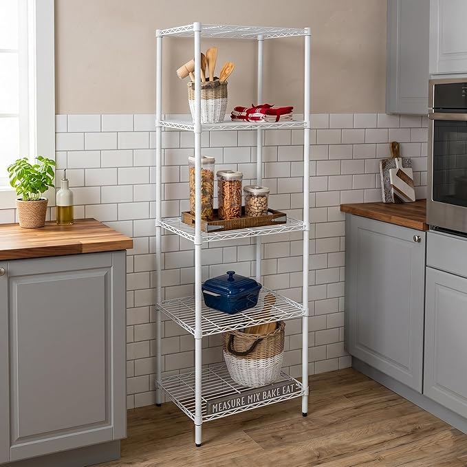 Honey-Can-Do 5-Tier Heavy Duty Adjustable Shelving Unit, 250-lb Per Shelf NSF Certified Metal Storage Rack, White Wire Shelf for Laundry Kitchen Pantry, 24 x 18 x 72 in