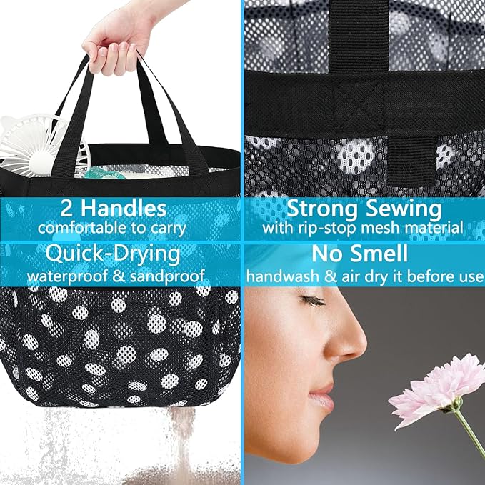 Fammart Mesh Shower Caddy Portable for College Dorm Room Essentials, 8-Pocket Large Shower Basket Tote Bag with 2 Handles for Toiletry, Bathroom, Beach, Camp, Gym