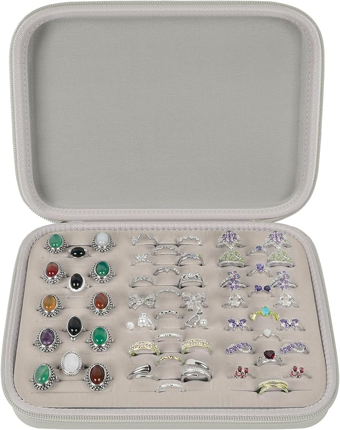 GWCASE Ring Organizer Storage Case - Jewelry Ring Display Collector Box with 42 Slots. Rings Tray Holder Showcase Fits for 50+ Rings, Earrings, Brooches and Cufflinks (Box Only)-Grey