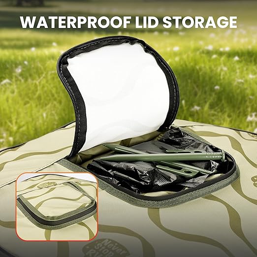 Pop-Up Trash Bin with Removable Divider, Heavy Duty Bottom, Collapsible Storage for Camping, Laundry, Storage and Garden, Waterproof and Tear Resistance Material with Air Vent, Green
