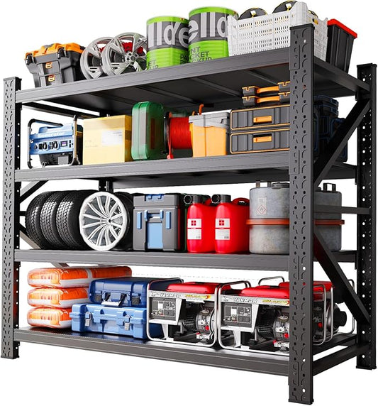 Heavy Duty Garage Shelving,6000LBS Capacity Metal Storage Shelves,4-Tier Adjustable Industrial Shelving Unit,Steel Rack for Warehouse,Garage,Workshop(70" H*48" W*24" D) Black