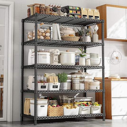 REIBII 72''H Metal shelving 5 Tire Storage Shelves for Garage Shelving Adjustable Wire Shelving Rack Heavy Duty Shelving Unit for Kitchen, Pantry, Laundry Room, Garage, Commercial, 72''H X36''W X14''D