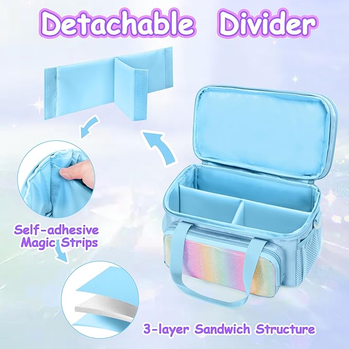GRAOSO Double Layer Jewelry Organizer Storage for Kids Girls, Travel Jewelry Case Bag, Portable Jewelry Box with Handle and Detachable Shoulder Strap for Necklaces, Earrings, Rings, Blue (Case Only)