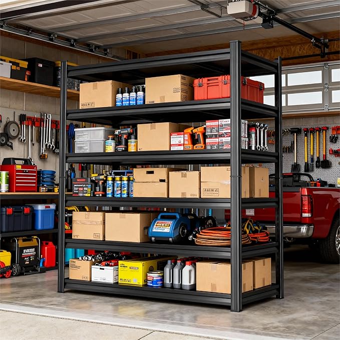 Garage Shelves,14-48''W Heavy-Duty Storage Shelves, Double-Layer Uprights, Thickened Shelves, Waterproof &Rustproof, Suitable for Indoor & Outdoor Use. Black 40W*16D*78H, 6-Tier