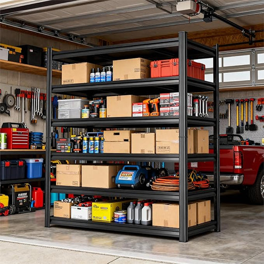 Garage Shelves,14-48''W Heavy-Duty Storage Shelves, Double-Layer Uprights, Thickened Shelves, Waterproof &Rustproof, Suitable for Indoor & Outdoor Use. Black 40W*16D*78H, 6-Tier
