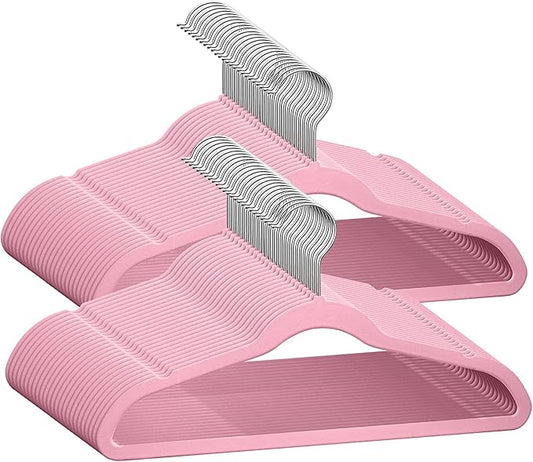 TechZoo 50 Premium Baby Velvet Hangers - 11.8 Inches Non-Slip & Ultra-Slim Baby Hangers for Space-Saving & Children Clothes - 360 Swivel Hook, Strong & Durable Infant & Toddler Clothes Hanger - Pink
