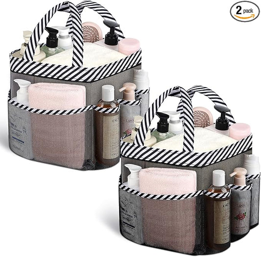 Attmu Mesh Shower Caddy Portable for College Dorm Room Camping Essentials, Shower Caddy Dorm with 9-Pockets, Large Capacity Hanging Basket Bathroom Bag for Toiletry, Swimming, Gym, Camp, Beach