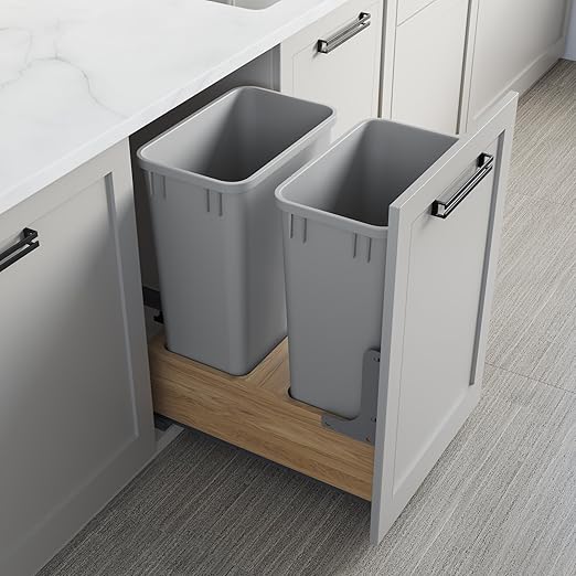 Dowell Double 50Qt Undermount Trash Pull-Out Waste Container with Full Extension Soft-Close Slides, Bottom Mounted, Face Frame/Frameless Min. Cabinet Opening: 15-1/2 Inch Wide-4008 0218 50