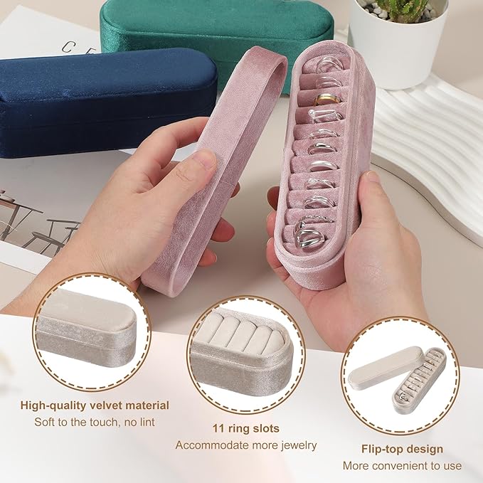 uxcell Velvet Ring Box, 11 Slots Travel Jewelry Case Ring Holder Organizer for Women Gift Proposal Christmas, White