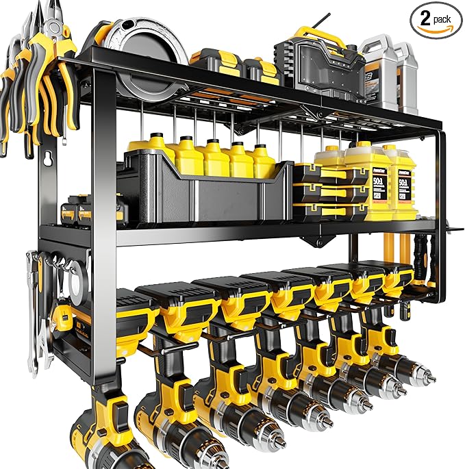 Hipidian Fathers Day Dad Gifts for Men, Power Tool Organizer Wall Mount- 300lb Capacity 3-Tier Storage Rack with 7 Drill Holders for Garage Tools, Best Birthday Gifts for Men Dad Husband