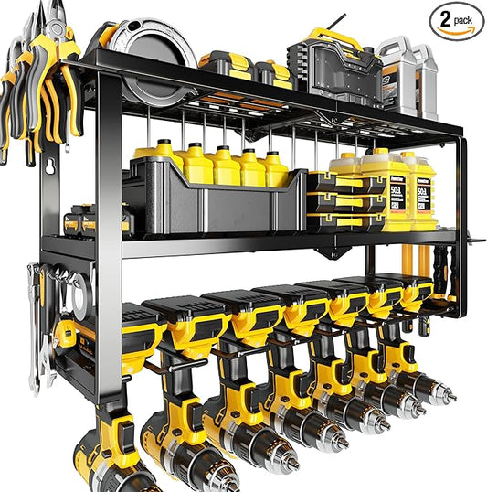 Hipidian Fathers Day Dad Gifts for Men, Power Tool Organizer Wall Mount- 300lb Capacity 3-Tier Storage Rack with 7 Drill Holders for Garage Tools, Best Birthday Gifts for Men Dad Husband