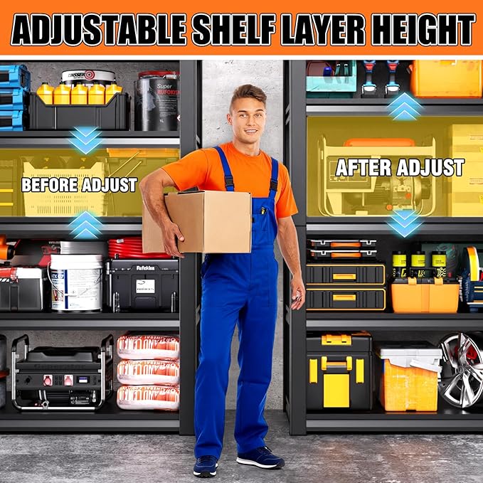 71.2''H Storage Shelves, 2500lbs Garage Shelving,Adjustable Heavy Duty Shelving Unit,5T Tall Garage Shelves，Metal Standing Shelf Units,Utility Rack For Kitchen Warehouse Industrial Basement 71*35*16