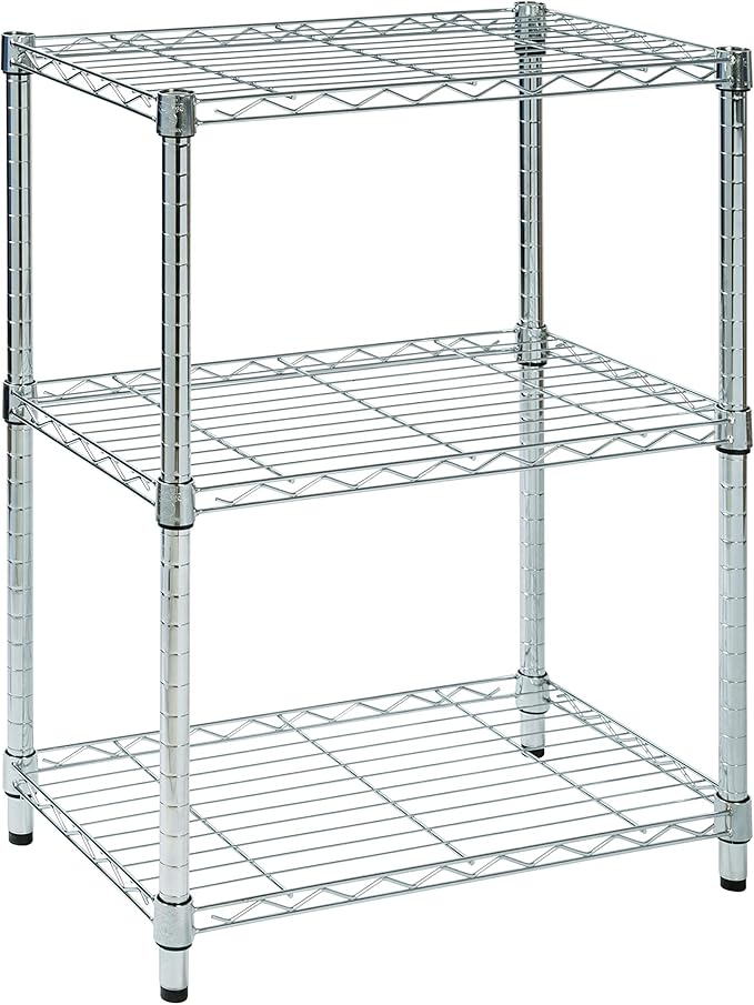Honey-Can-Do 3-Tier Heavy Duty Adjustable Shelving Unit, 250-lb Per Shelf Metal Storage Rack, Wire Shelf for Kitchen Garage Pantry Closet, Chrome, 24 x 14 x 30 in