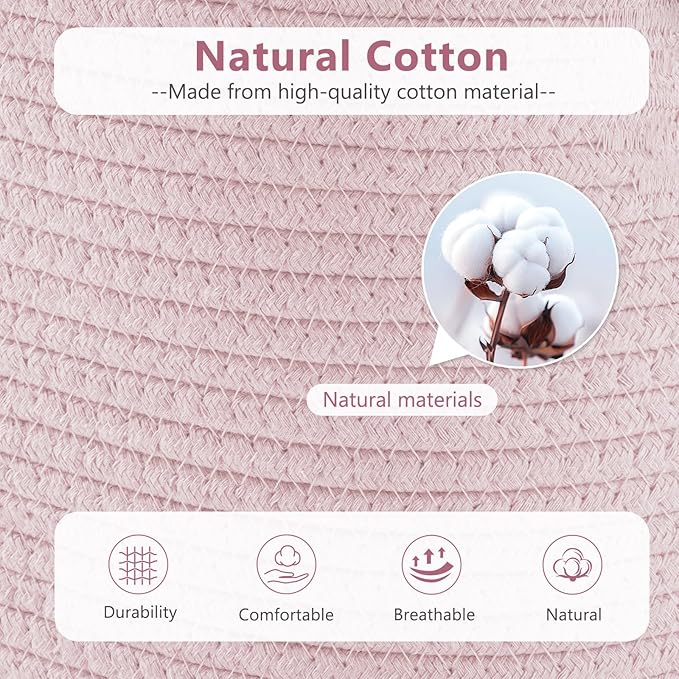 ECDYQXVU Cotton Rope Storage Basket, 15x10x9 Inches, Woven Basket for Shelves, Clothes, Towels, Books, and Laundry, Light Pink (1 Pack)