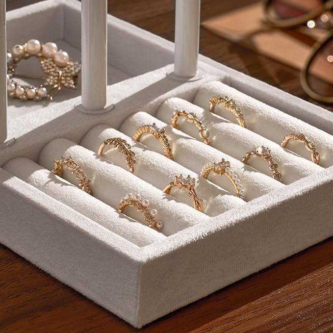 bussdis 3 Tier Bracelet Holder Display - Detachable T Bar Pure White Velvet Bracelet Holder, Jewelry Holder Organizer for Bracelet, Necklace, Earrings, Rings