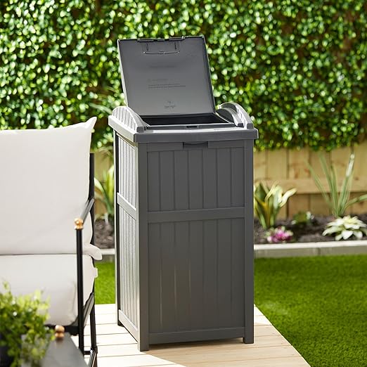 Suncast 3 Pack Trash Hideaway Refuse Container, Stylish Resin Outdoor Garbage Bin with Latching Lid, 30 to 33 Gallon Capacity, Cyberspace