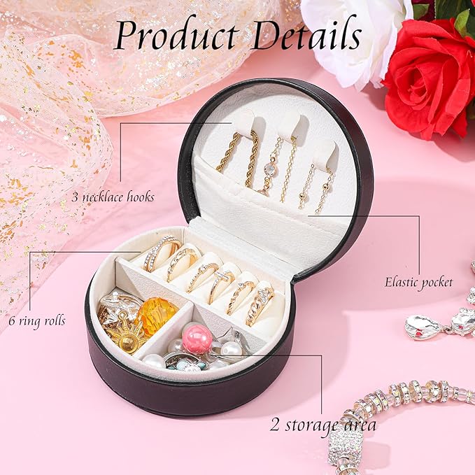 MAQUITA 10 Pack Travel Jewelry Case Mini Leather Bridesmaid Jewelry Gift Box Bulk, Half Moon Design, Detachable Handle, Small Earring Storage Organizer for Women Girls Bridesmaid Proposal Gifts