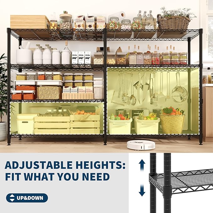 Garvee 70.8" W Storage Shelves Metal Shelving Unit, 4-Tier Heavy Duty Wire Shelving Extra Wide L-Shaped Storage Rack for Apartment Pantry Kitchen Corner Bedroom