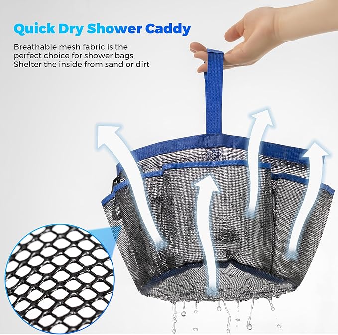 Mesh Shower Caddy Portable for College Dorm Room Essentials with 8-Pocket Large Capacity,Quick Dry Shower Bag for Bathroom, Beach,Gym