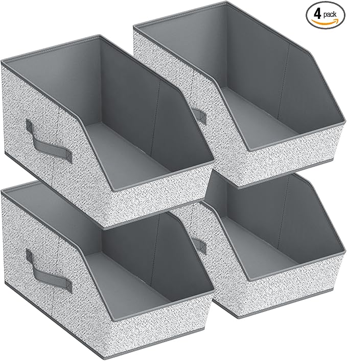 Homsorout Large Closet Storage Cubes - Closet Storage Bins with Dual Handles for Clothes, Towels, Toys, Shelf Organizer Bins for Bedroom, Nursery, Shelves, Small Spaces, Ant Light Gray, 4 Pack